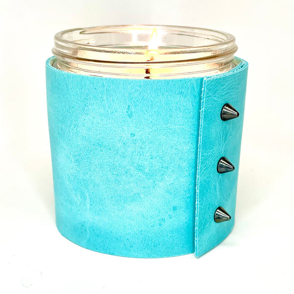 Turquoise Leather 16 oz Sleeved Soy Candle